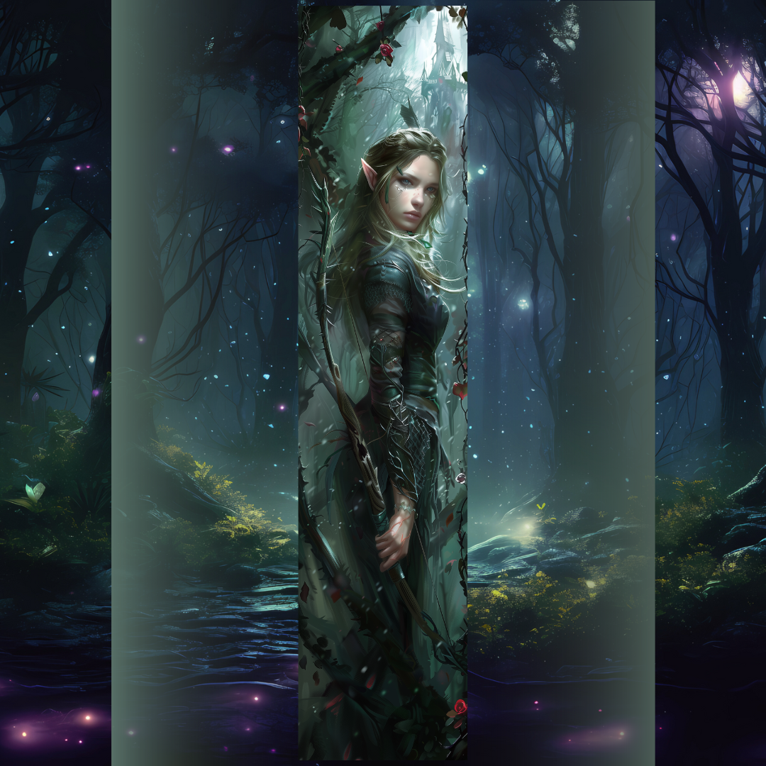 Design printed edges - Inspirat din ACOTAR- Feyre  Femeie elf în pădure fermecată, design fantasy inspirat din A Court of Thorns and Roses