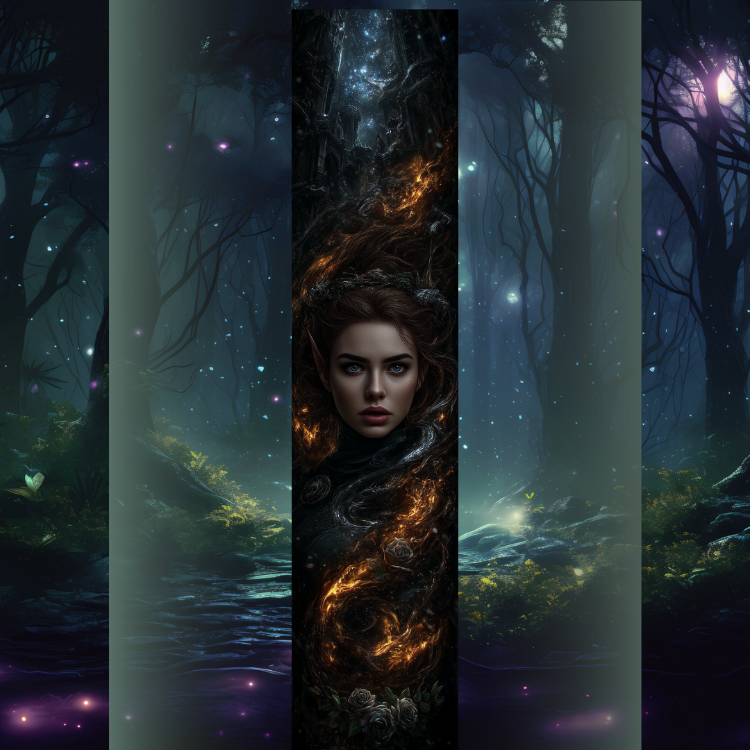 Design printed edges- Inspirat din A Court of Silver Flames - Nesta Archeron Femeie,flăcări cosmice, design fantasy pentru printed edges inspirat din ACOTAR