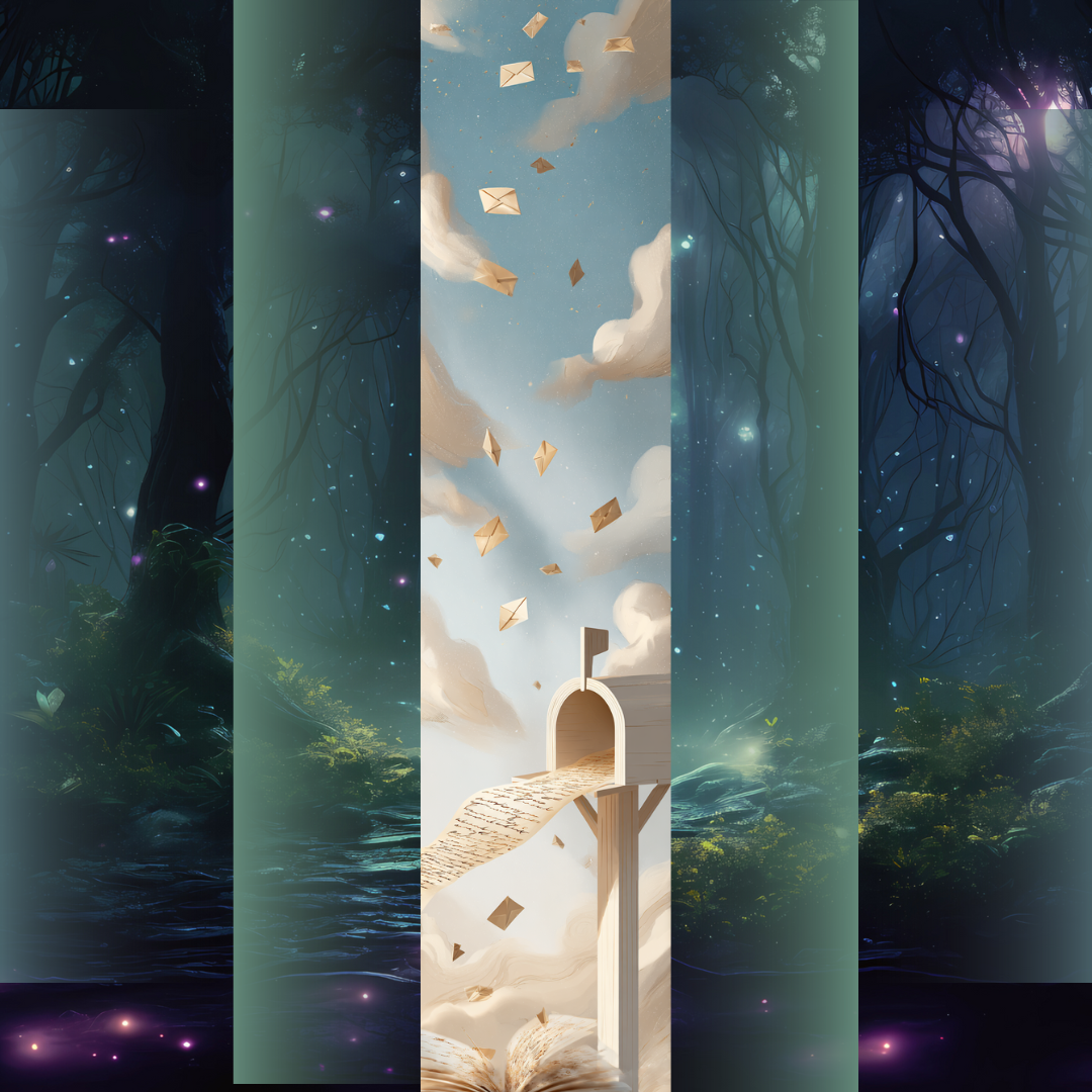 Design printed edges - "Începuturi fără sfârșit" Marginea ilustrată a cărții ‘Începuturi fără sfârșit’ de Rebecca Yarros, cu design detaliat ce arată scrisori zburând spre cer printre nori.