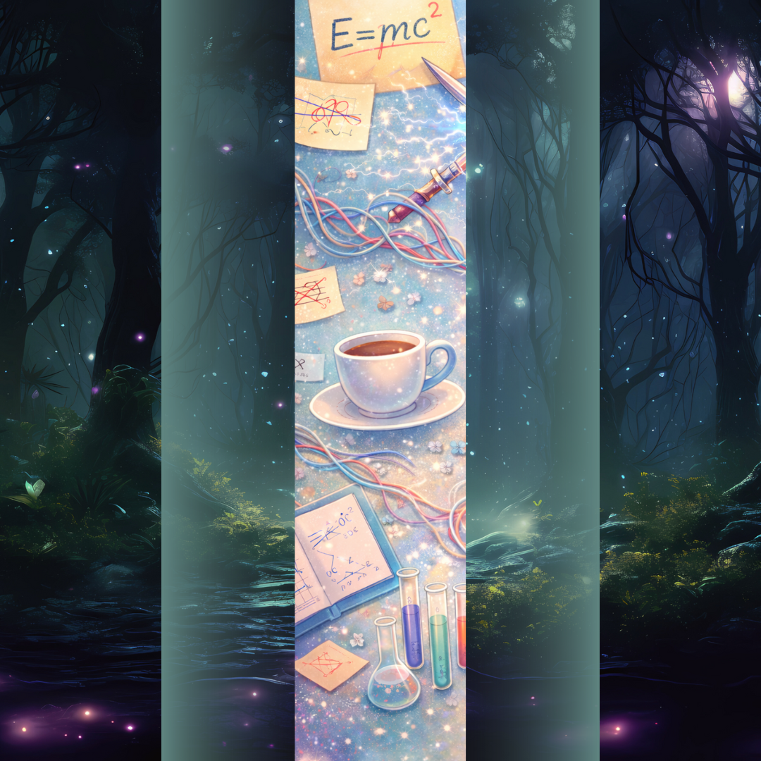 Design printed edges - Urăsc sa te iubesc Designul este o explozie de detalii cozy-academice: formule științifice, notițe schițate, cabluri colorate, eprubete și o ceașcă de cafea – toate scăldate într-o paletă luminoasă, pastelată, cu accente jucăușe.