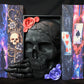 Book Nook Skull & Roses Book nook dark fantasy cu craniu negru 3D, mână scheletică, trandafiri roșii și mov, intre carti cu printed edges gotice cu simboluri,