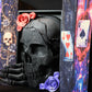 Book Nook Skull & Roses Book nook dark fantasy cu craniu negru 3D, mână scheletică, trandafiri roșii și mov, intre carti cu printed edges gotice cu simboluri,
