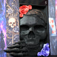 Book Nook Skull & Roses Book nook dark fantasy cu craniu negru 3D, mână scheletică, trandafiri roșii și mov, intre carti cu printed edges gotice cu simboluri,