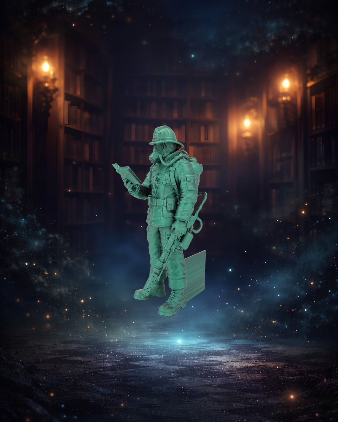 Figurina inspirată din Fahrenheit 451 - Decor 3D pentru bibliotecă