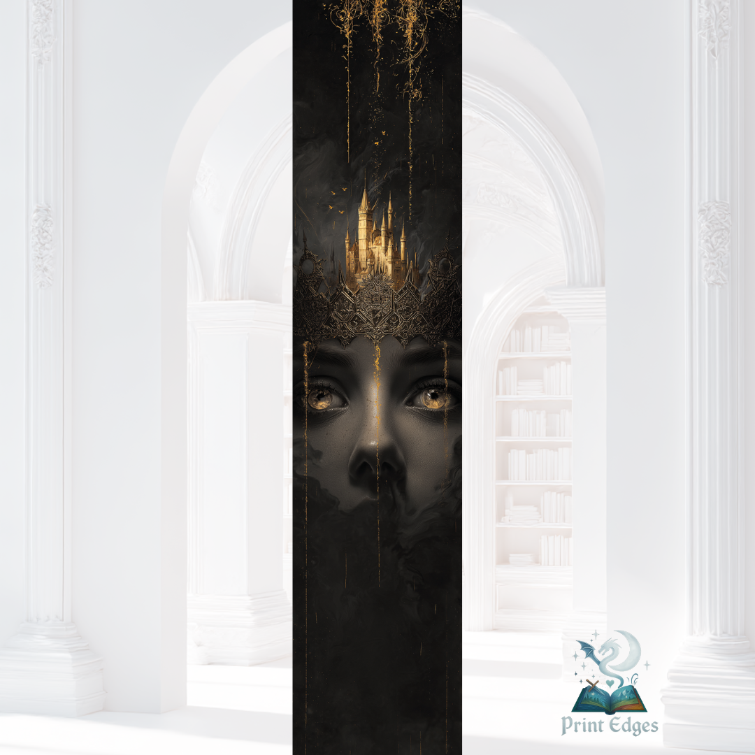 Design pentru printed edges - Aurit  de Marissa Meyer – chip feminin acoperit de aur și castel strălucitor în tonuri dark-gold