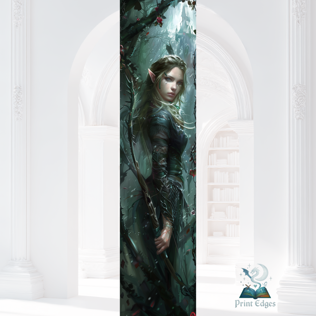 Design printed edges - Inspirat din ACOTAR - Feyre  Femeie elf în pădure fermecată, design fantasy inspirat din A Court of Thorns and Roses