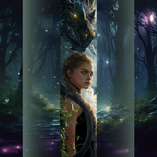 Design pentru printed edges - Inspirat din "Flacăra de fier" cu o fata cu ochii verzi imbracata in negru cu un dragon negru cu ochii stralucitori, inspirata din Flacara de fier de Rebecca Yarros