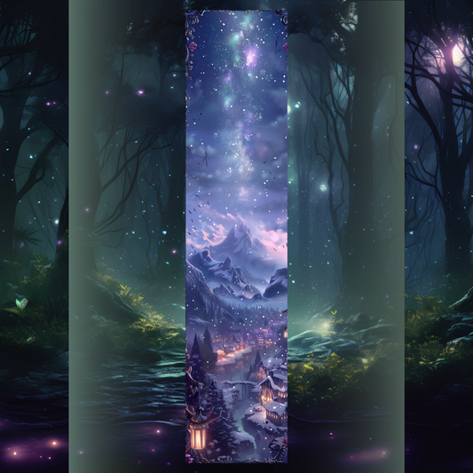 Design printed edges – Inspirat din A Court of Frost and Starlight - Velaris  Sat de iarnă fantasy luminat sub cer plin de stele, design inspirat din lumea ACOTAR