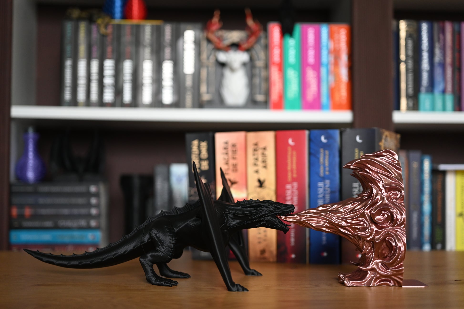 bookend dragon 3d care sufla flacari