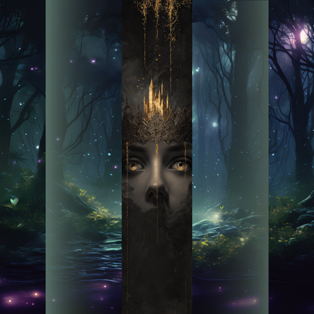 Design pentru printed edges - Aurit   de Marissa Meyer – chip feminin acoperit de aur și castel strălucitor în tonuri dark-gold